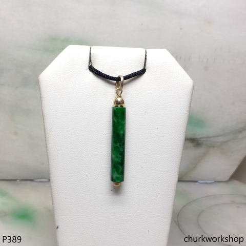 14k Yellow gold jade cylinder pendant