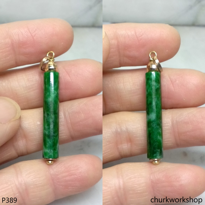 14k Yellow gold jade cylinder pendant
