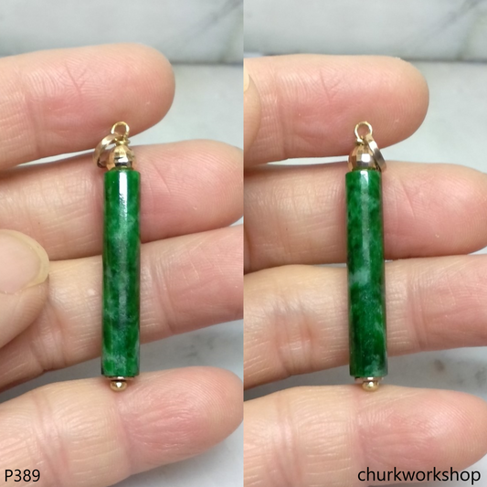 14k Yellow gold jade cylinder pendant