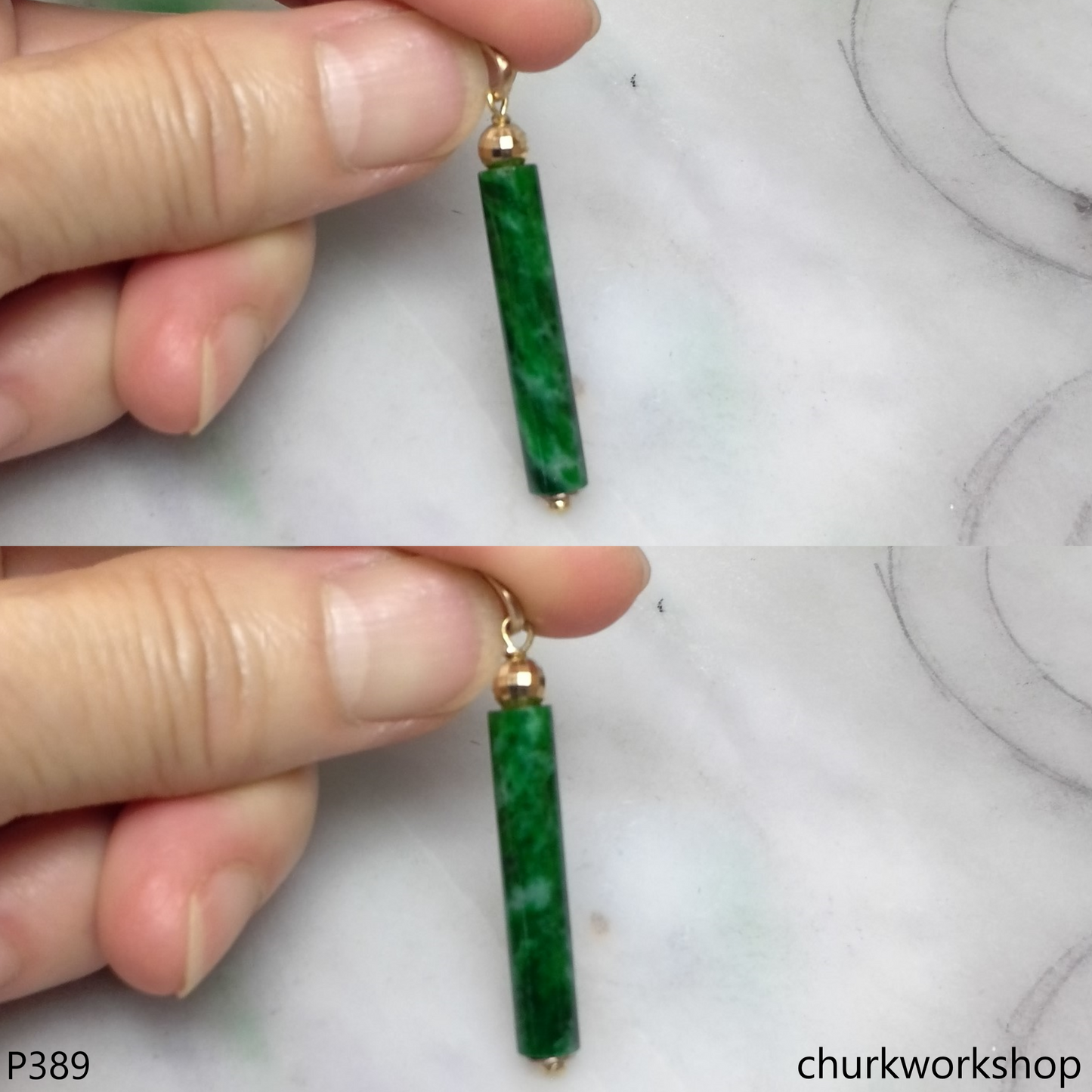 14k Yellow gold jade cylinder pendant