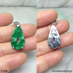 Green jade sterling silver pendant