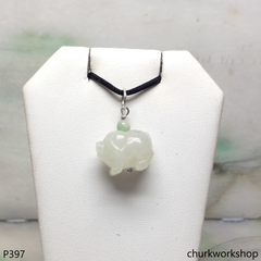 White jade pig pendant with silver bail