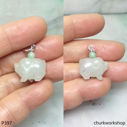White jade pig pendant with silver bail