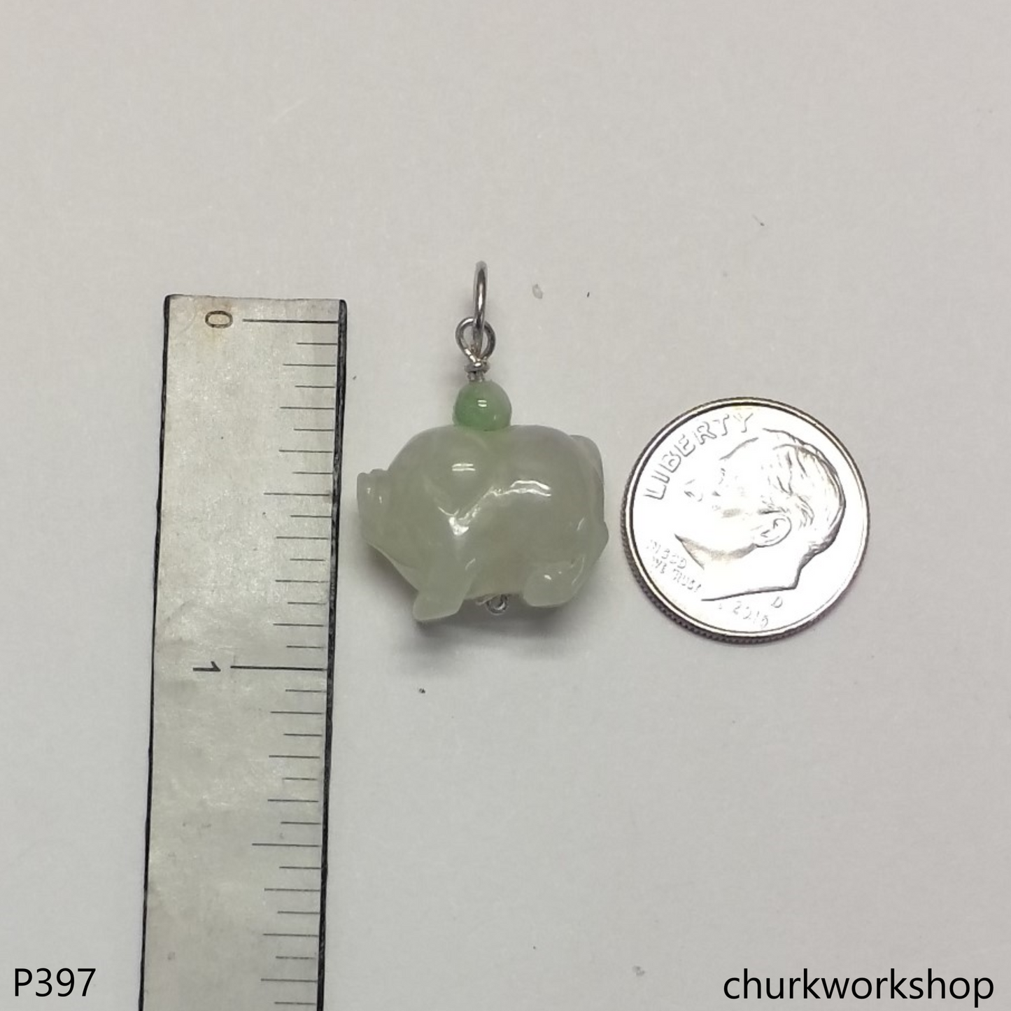 White jade pig pendant with silver bail