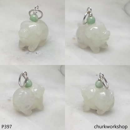 White jade pig pendant with silver bail