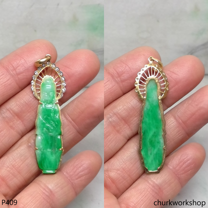 18K yellow gold jade lady Buddha pendant