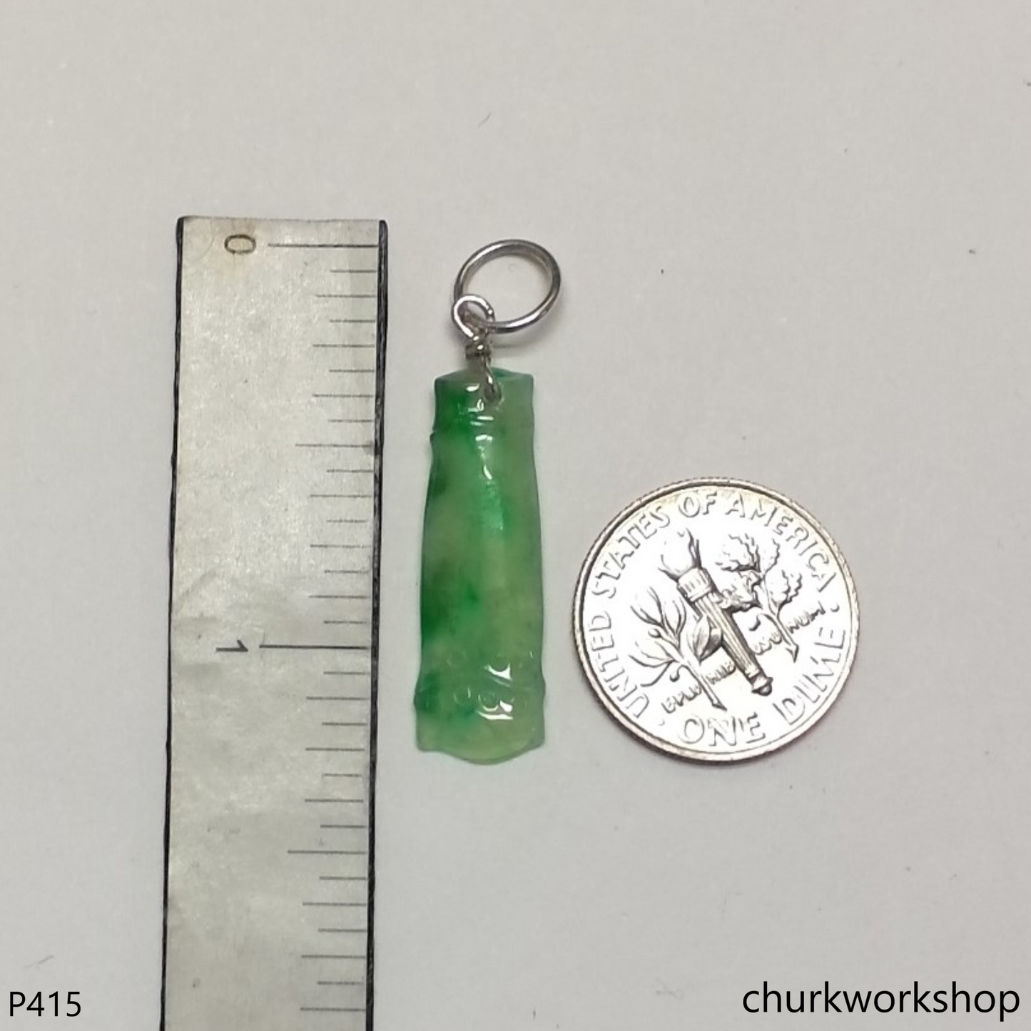 Small green jade bamboo pendant