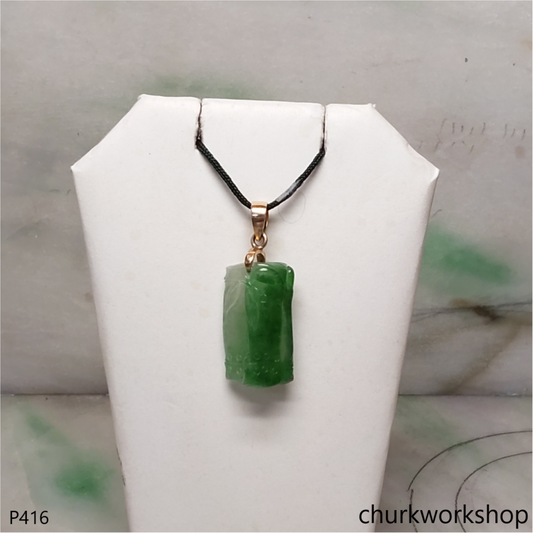 14K gold green jade bamboo pendant