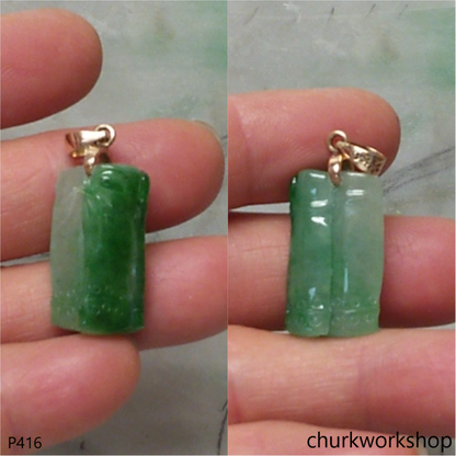 14K gold green jade bamboo pendant