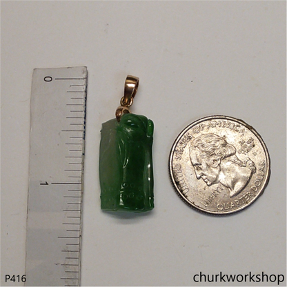 14K gold green jade bamboo pendant