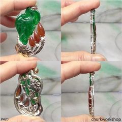 Reserved  Deep green jade bird pendant in 14k gold