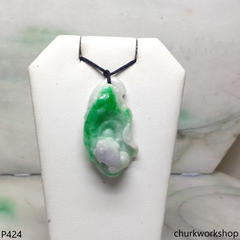 Lotus leaf with apple green & lavender frog jade pendant