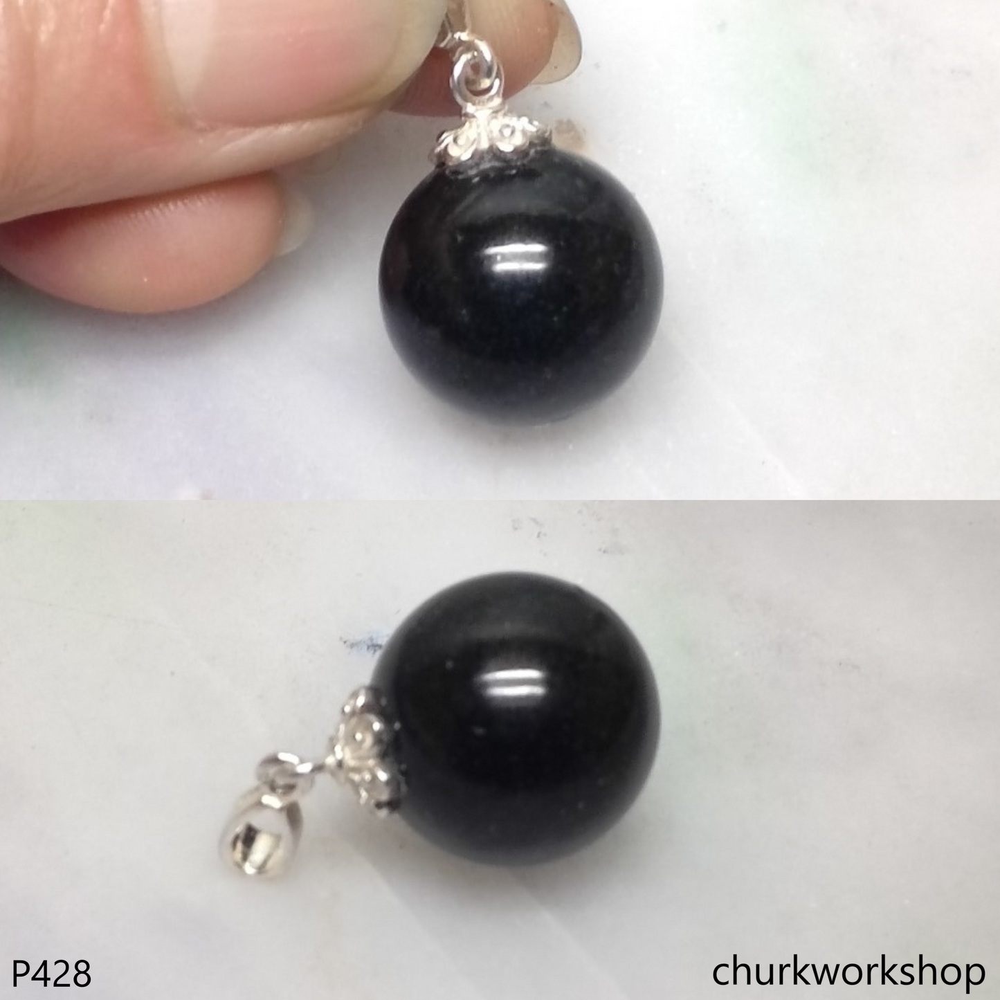 Black jade bead pendant