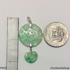 White with splotches green jade pendant