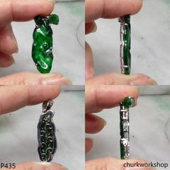 Deep green jade Ruyi pendant in 14k white gold
