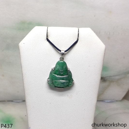 Small green jade happy Buddha pendant