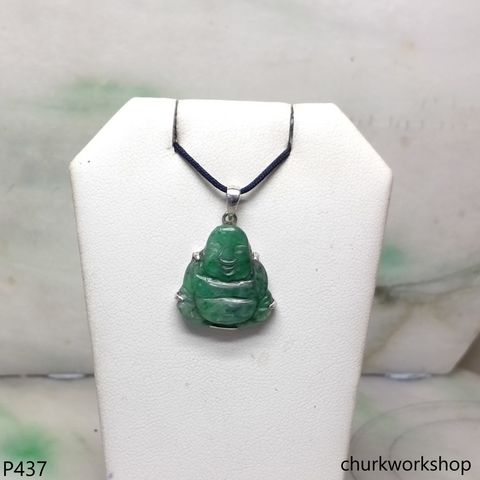 Small green jade happy Buddha pendant
