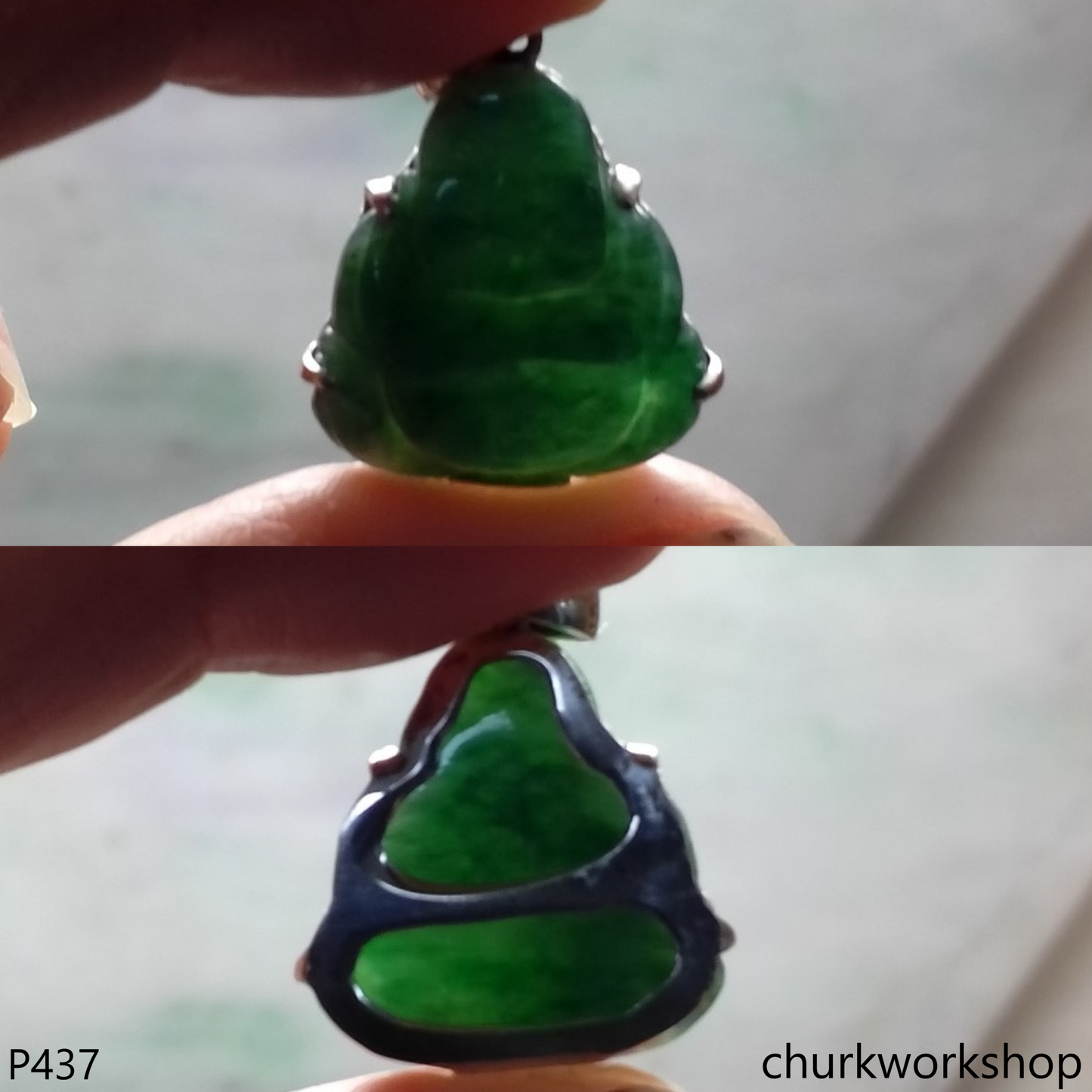 Small green jade happy Buddha pendant