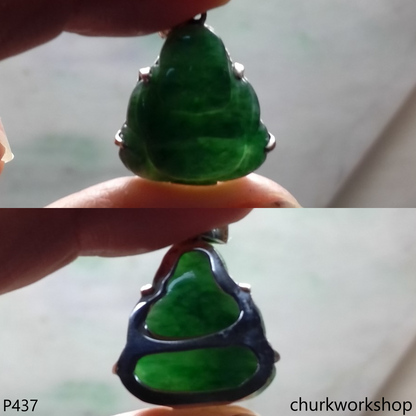 Small green jade happy Buddha pendant
