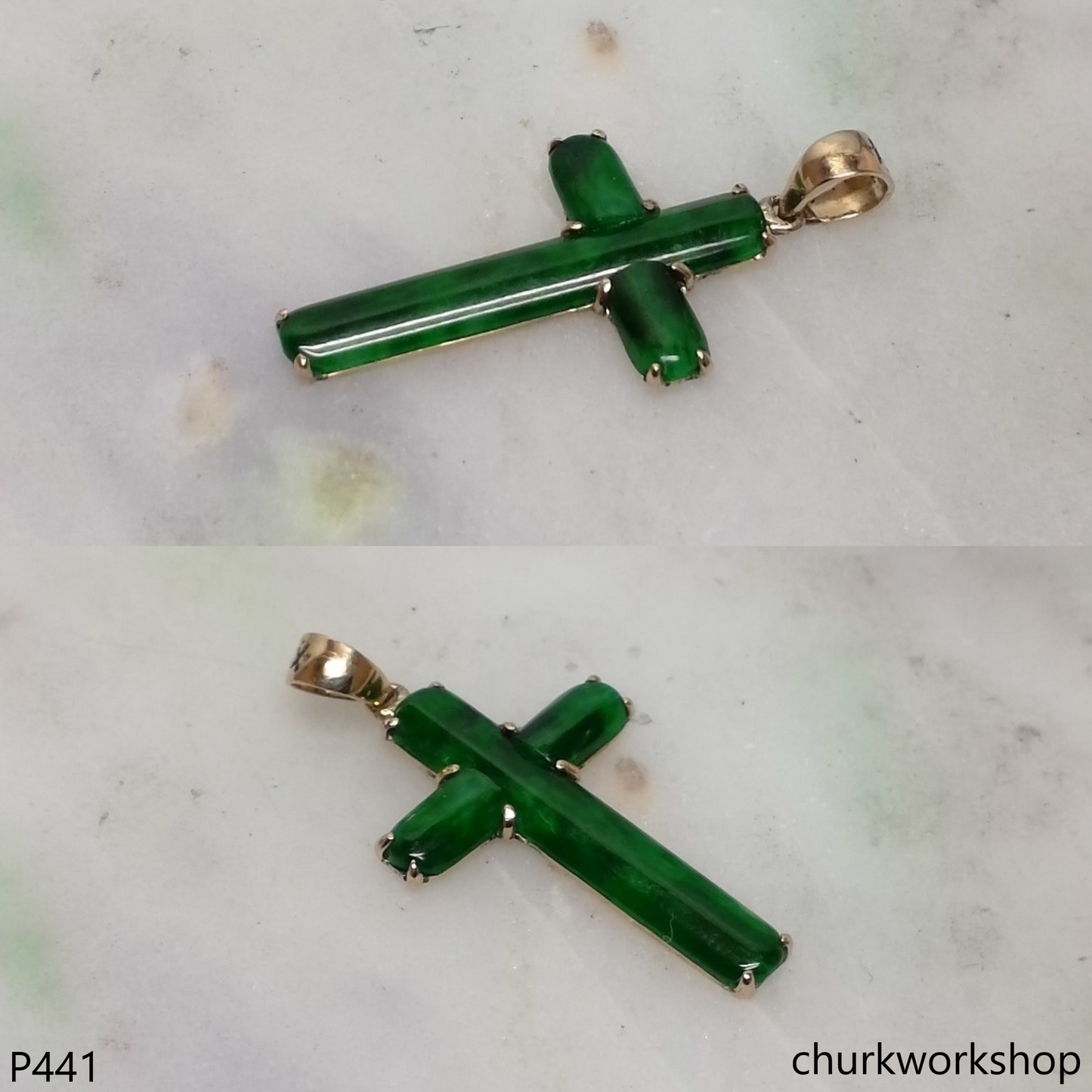 14k jade cross pendant
