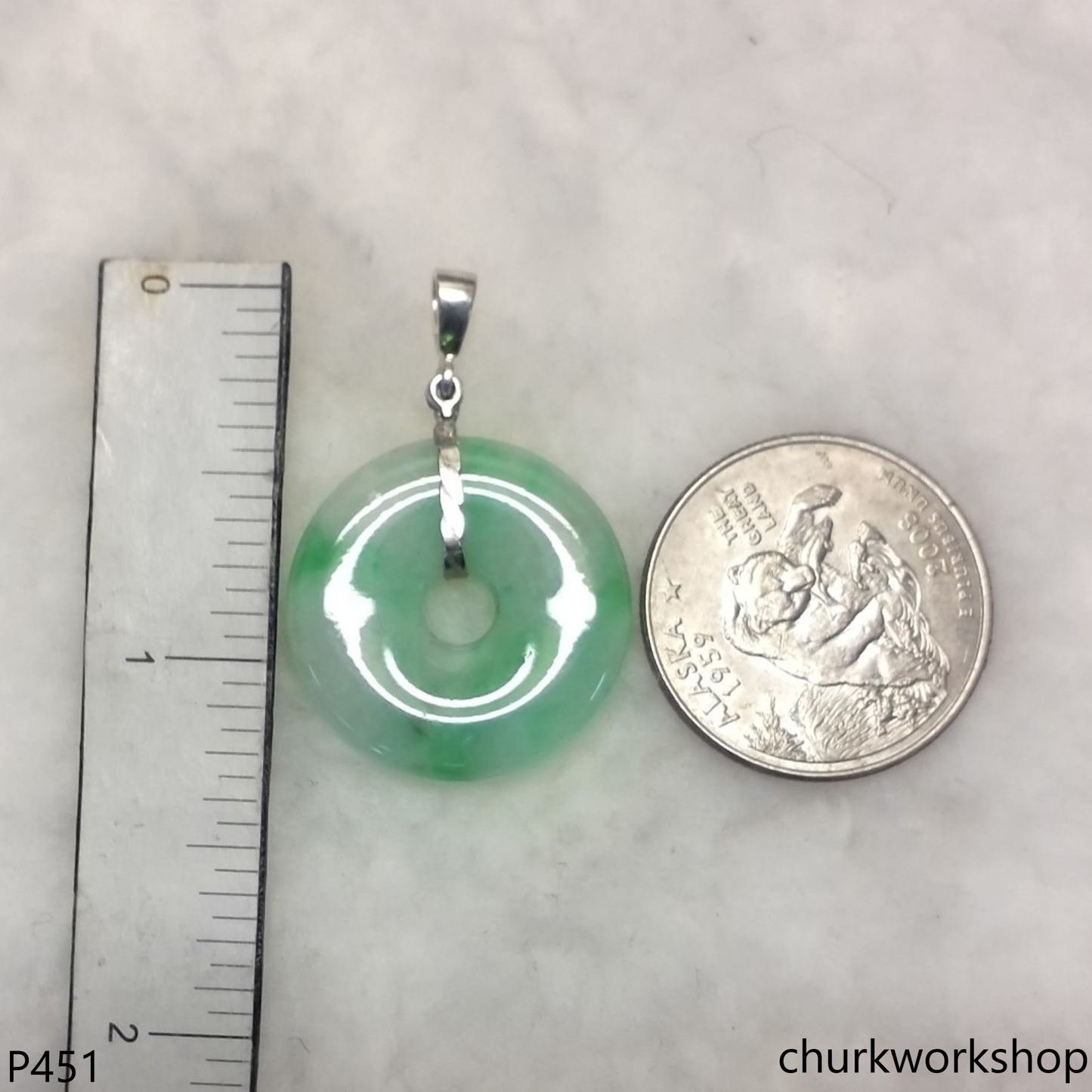 Jade Donut pendant sterling silver bail