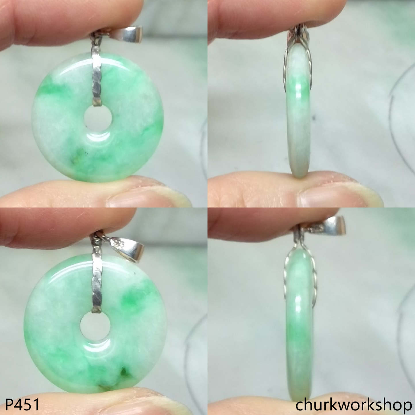 Jade Donut pendant sterling silver bail