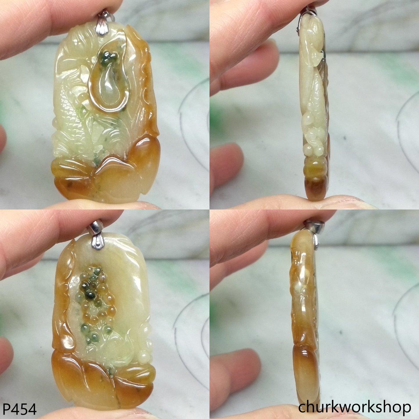 Multi-color jade carved pendant