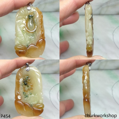 Multi-color jade carved pendant