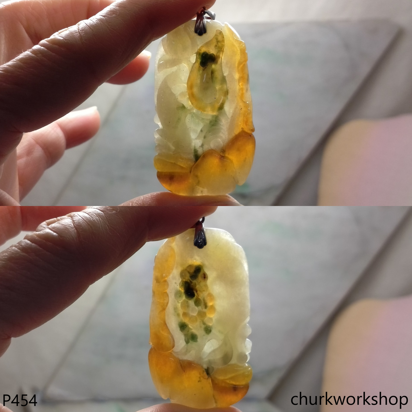 Multi-color jade carved pendant