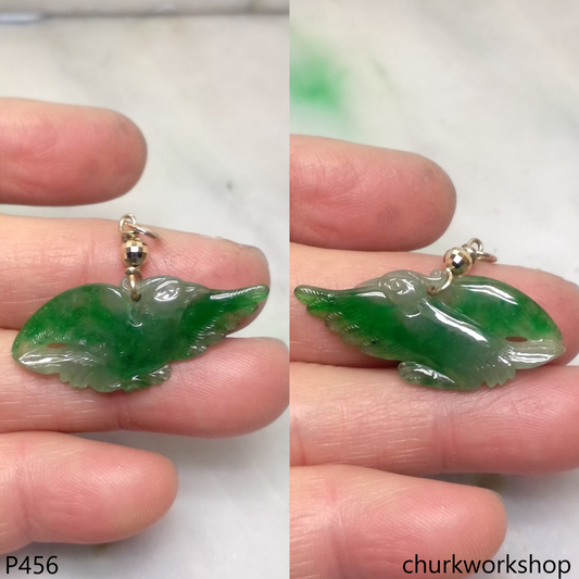 Green jade bird 14K pendant