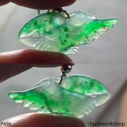 Green jade bird 14K pendant