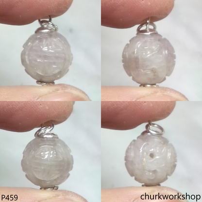Lavender carved jade bead pendant