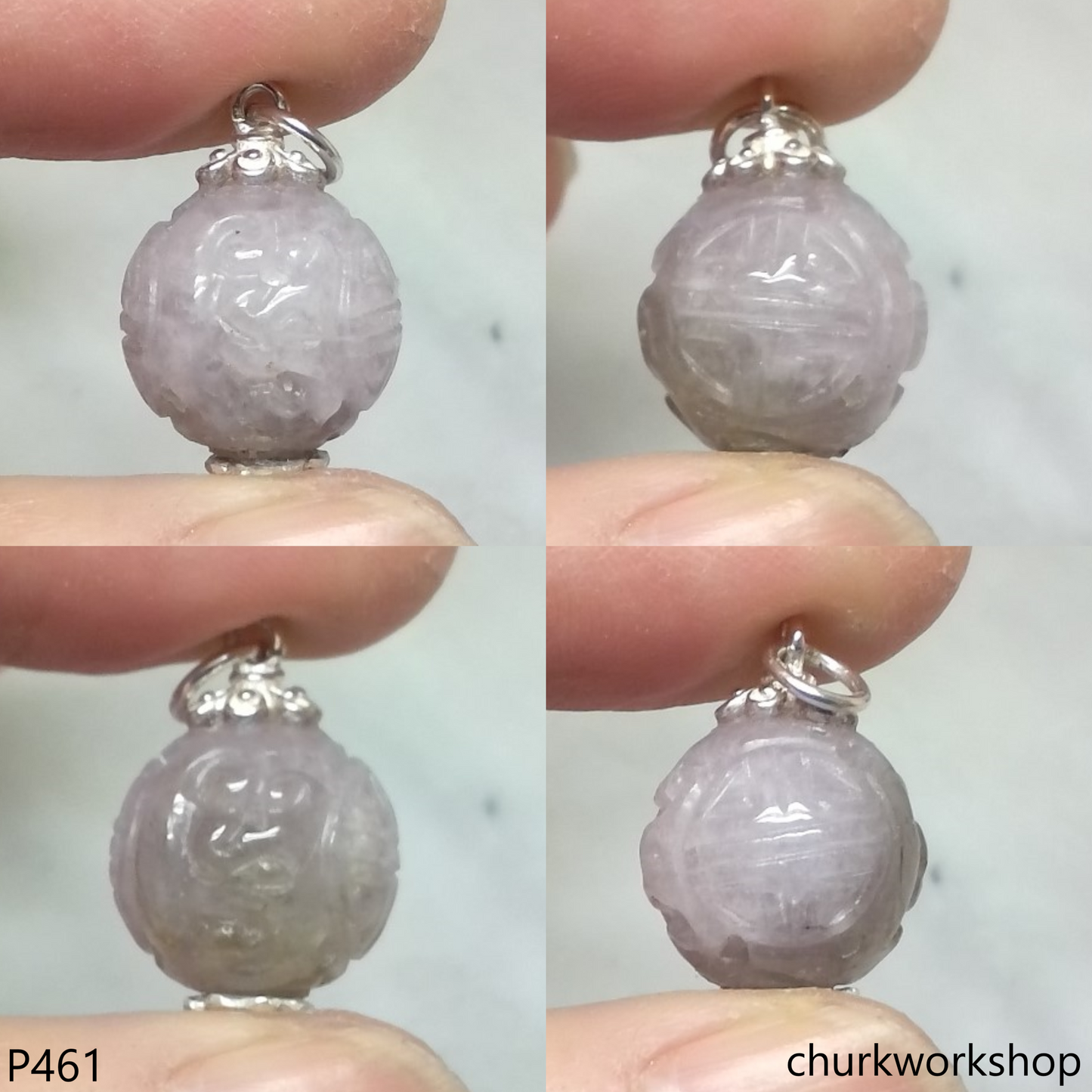 Lavender carved jade bead pendant