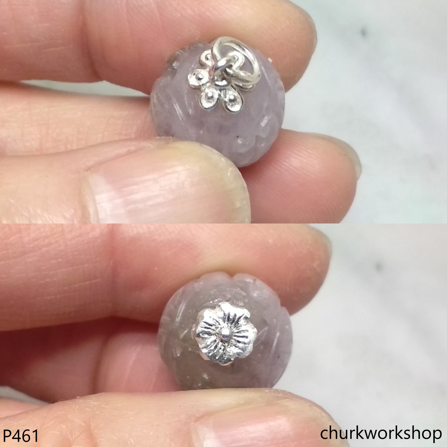 Lavender carved jade bead pendant