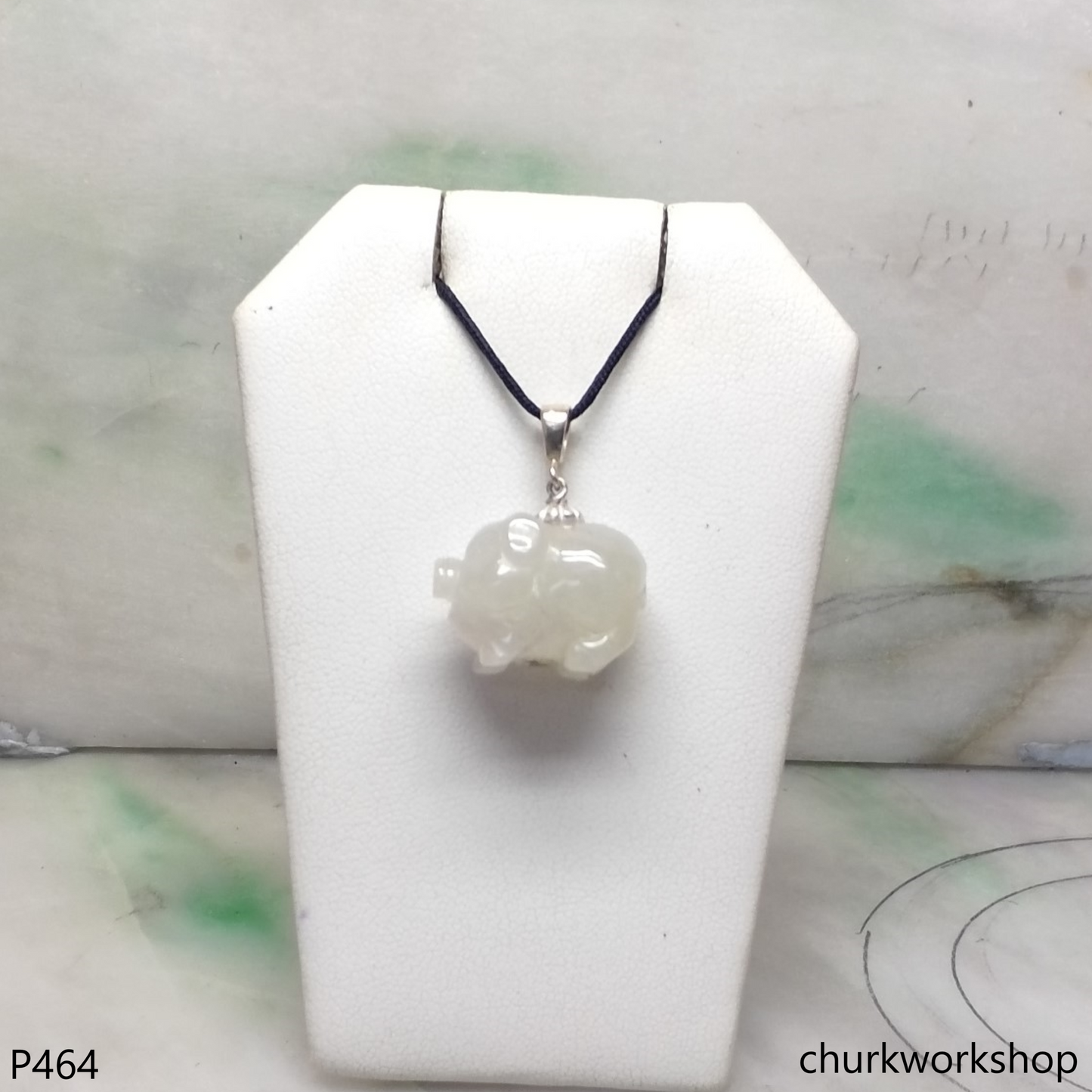 White jade pig pendant with silver bail