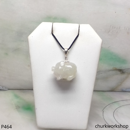 White jade pig pendant with silver bail