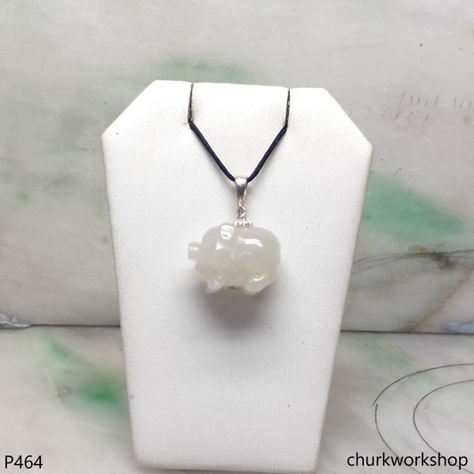 White jade pig pendant with silver bail