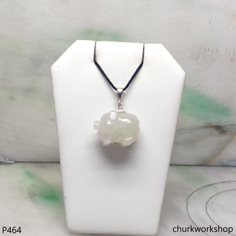 White jade pig pendant with silver bail