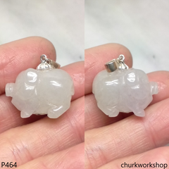 White jade pig pendant with silver bail