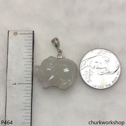 White jade pig pendant with silver bail