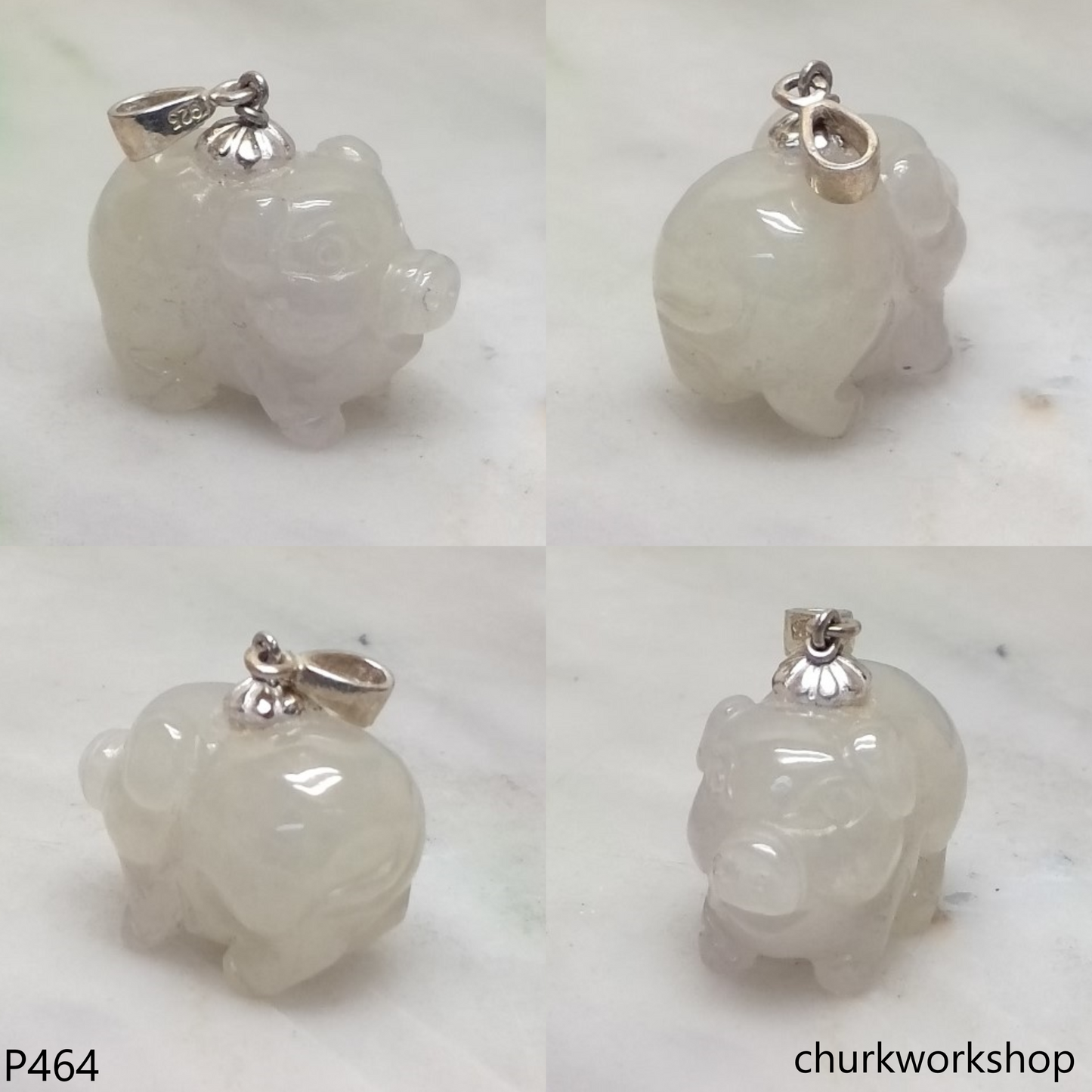 White jade pig pendant with silver bail