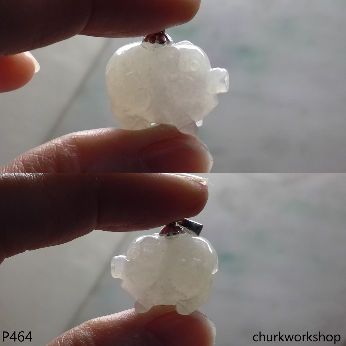 White jade pig pendant with silver bail