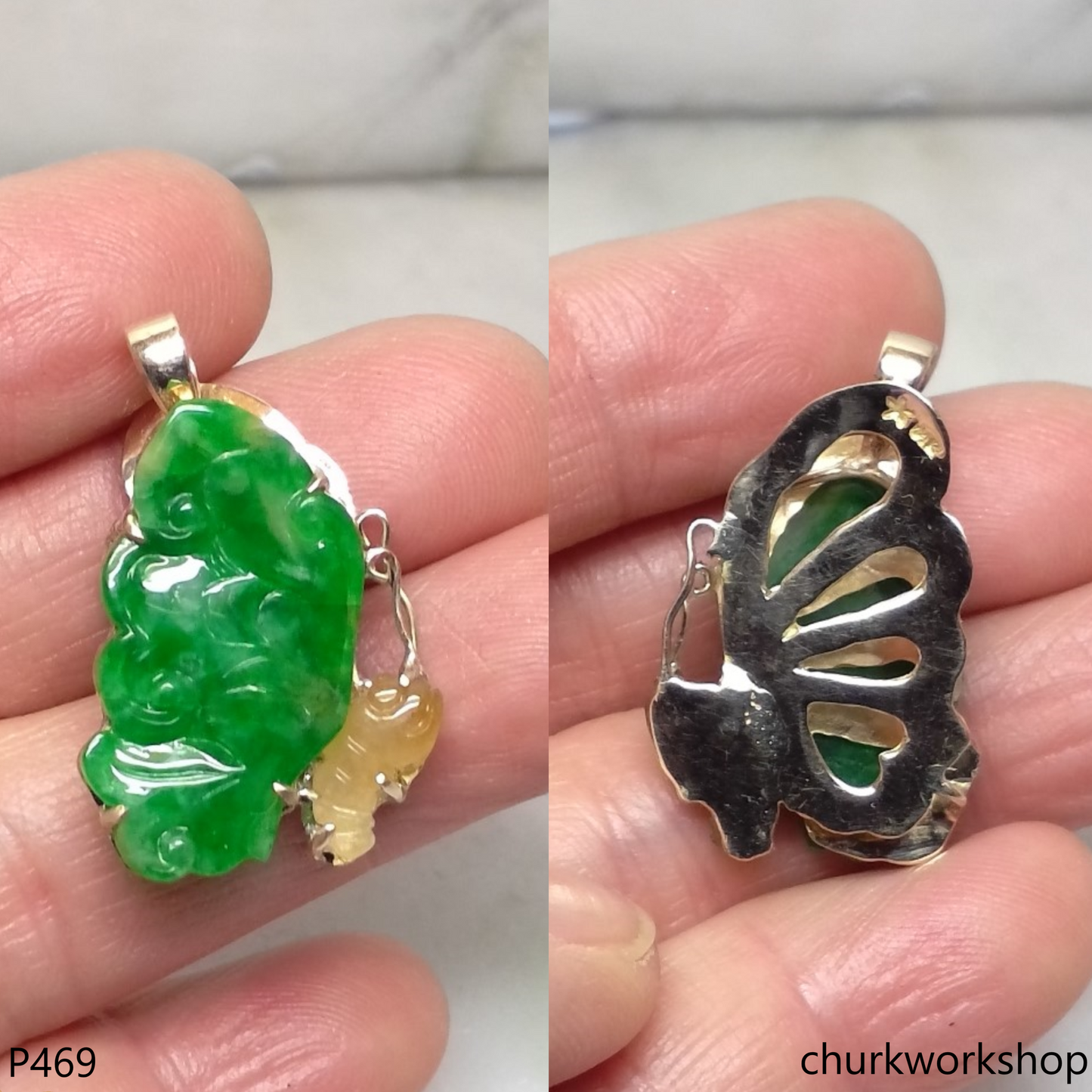14K Yellow gold jade butterfly pendant