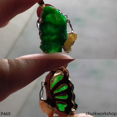 14K Yellow gold jade butterfly pendant