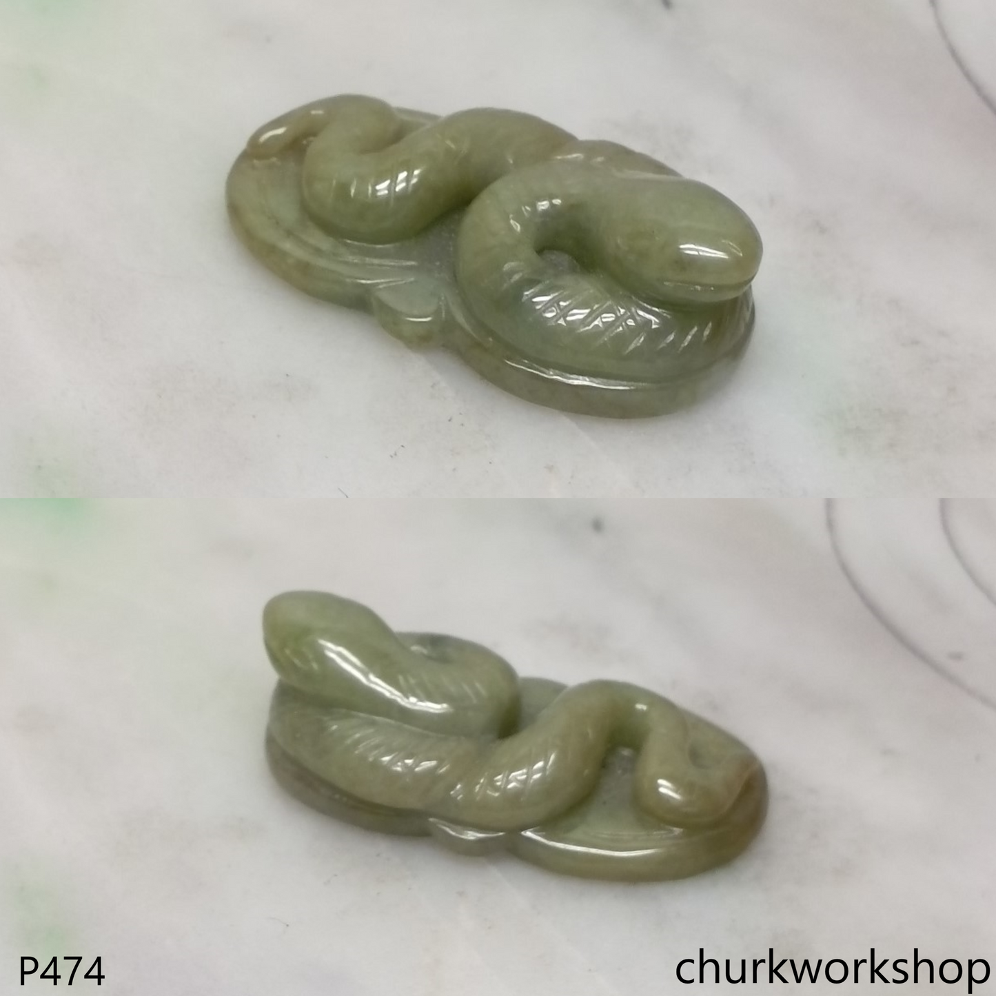 Molt green jade snake pendant