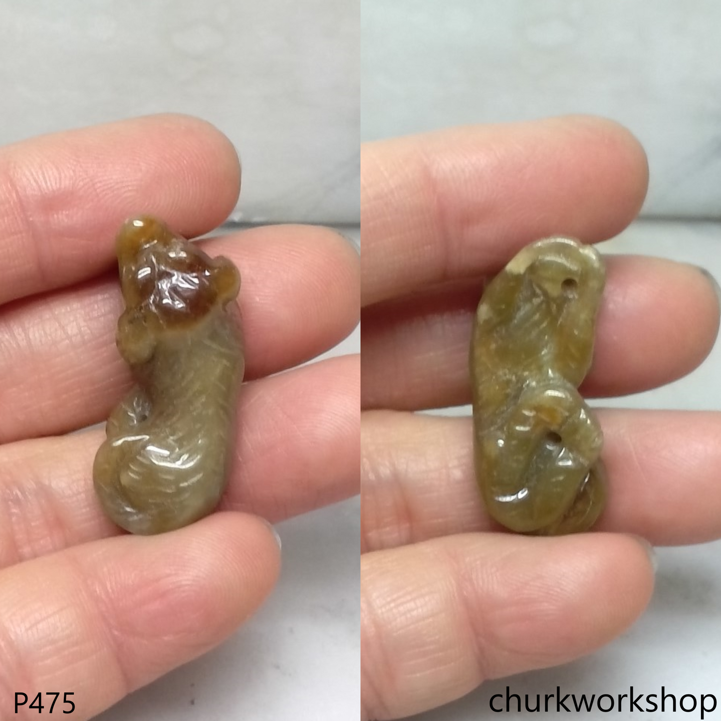 Red jade dog pendant with silver bail