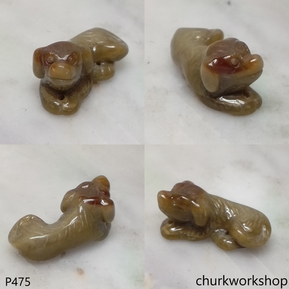 Red jade dog pendant with silver bail