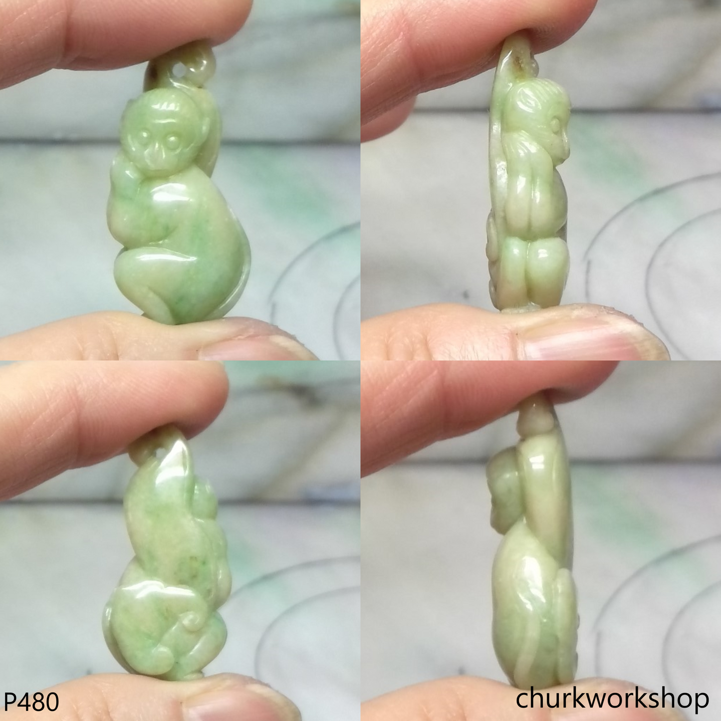 Light green jade monkey pendant