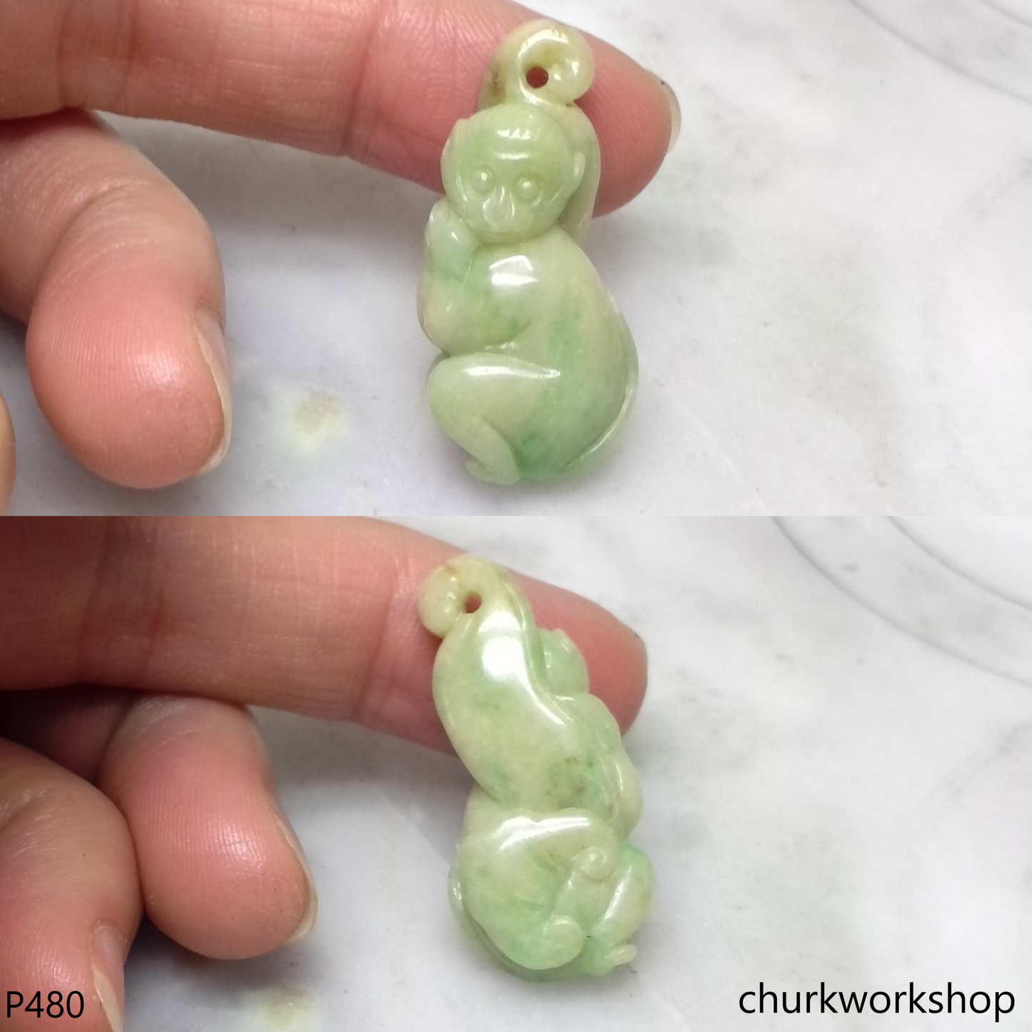 Light green jade monkey pendant