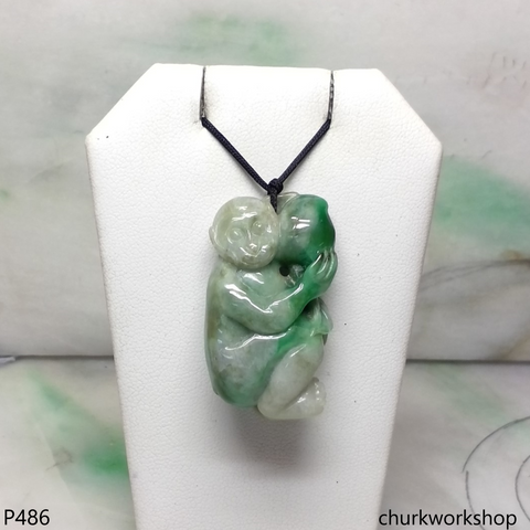 Multi-color jade monkey pendant